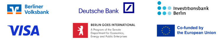 Berliner Volksbank, Deutsche Bank, Investitionsbank Berlin, Visa, Berlin Goes International, Co-funded by the European Union